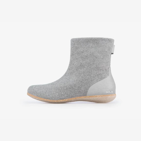 Disctrict by Sole Grey Wool ReCork Felt Zip Boots Sz 8 Stride Recycled Rubber - Picture 2 of 11